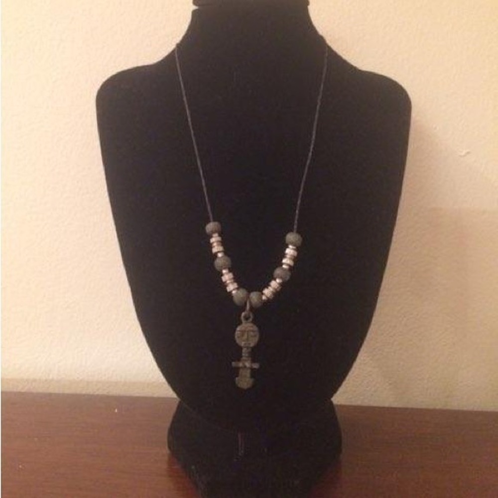 Golden and beaded pendant necklace. Akwaba Doll fertility doll